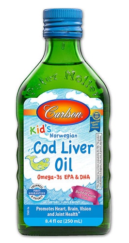 Kid's Norwegian Cod Liver Oil Omega-3s EPA & DHA Bubble Gum -- 8.4 fl oz (Жидкие унции) Carlson