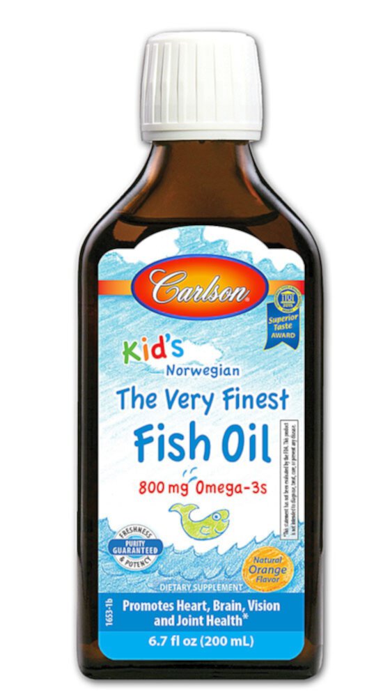 Kid's Norwegian Fish Oil Omega-3s Natural Orange -- 800 mg - 6.7 fl oz (Жидкие унции) Carlson