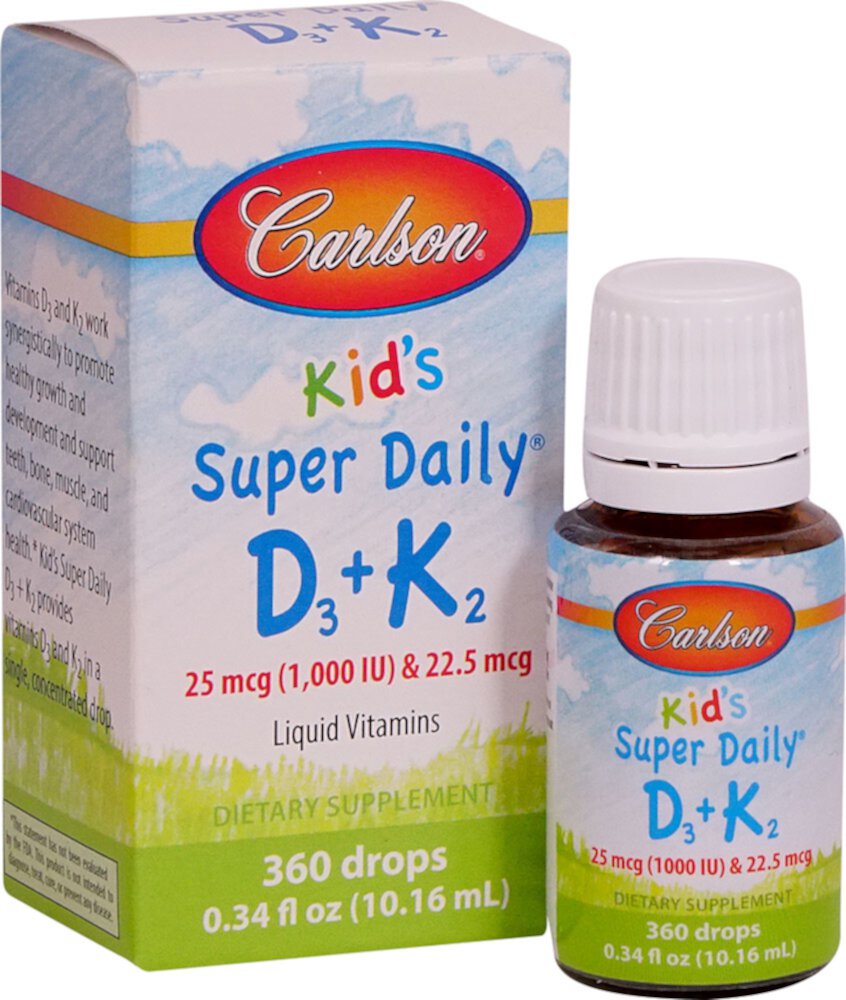Витамин D3 и K2 для детей - 25 мкг (1000 МЕ) и 22.5 мкг - 10 мл - Carlson Carlson