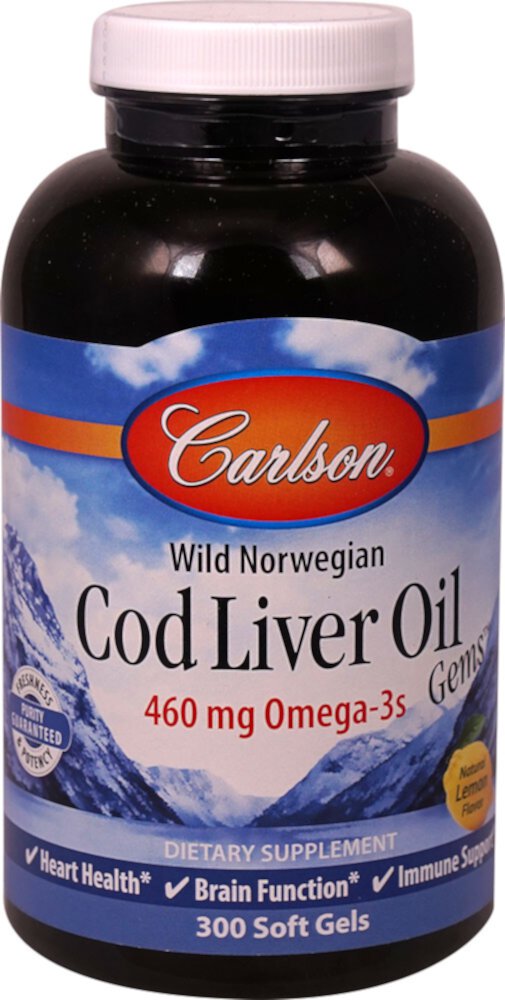 Norwegian Cod Liver Oil Gems Natural Lemon -- 460 mg - 300 Softgels (Мягкие капсулы) Carlson