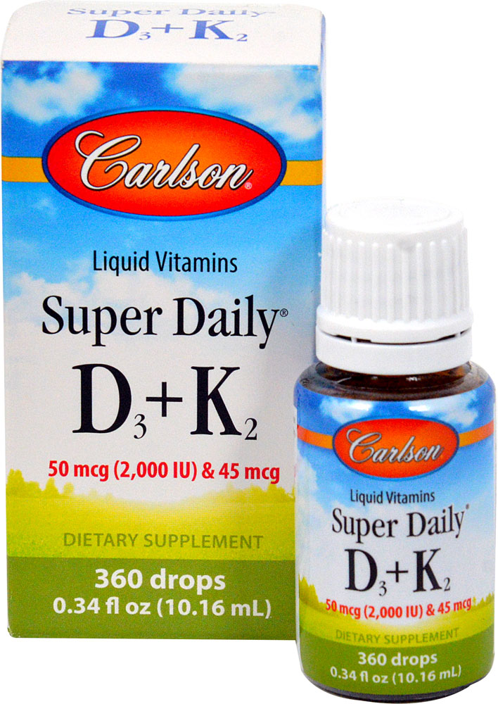 Super Daily® D3 plus K2 - 50 мкг (2000 МЕ) & 45 мкг - 10 мл - Carlson Carlson