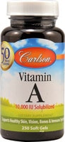 Carlson Солюбилизированный витамин А -- 10000 МЕ -- 250 мягких капсул Carlson