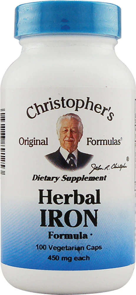 Herbal Iron Formula -- 450 mg - 100 Vegetarian Capsules (Вегетарианские капсулы) Christopher's