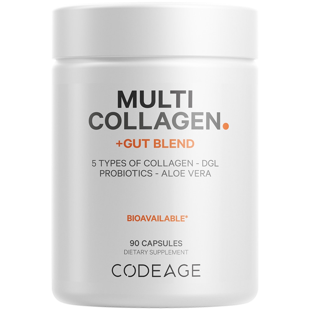 Multi Collagen + Gut Blend Supplement with Digestive Probiotics - DGL Licorice - Aloe Vera -- 90 Capsule Codeage