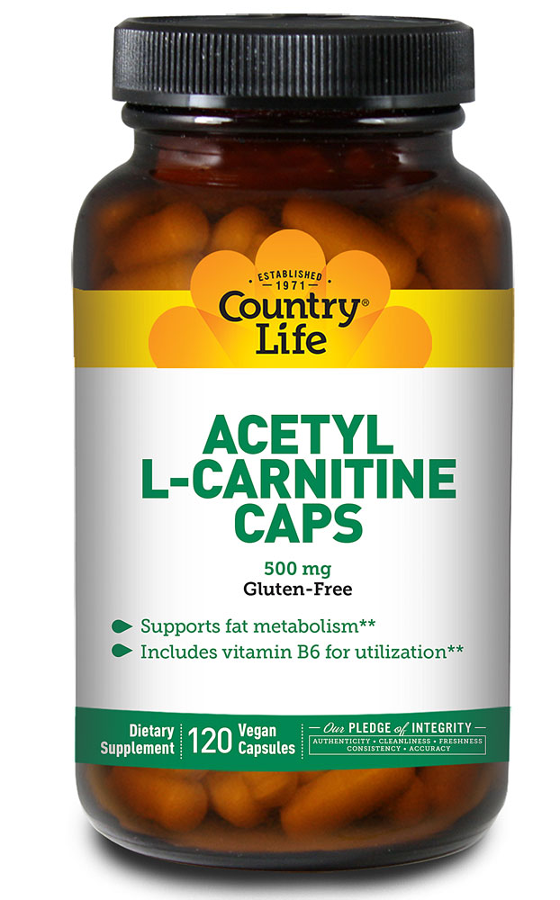 Acetyl L-Carnitine Caps -- 500 mg - 120 Vegetarian Capsules (Вегетарианские капсулы) Country Life