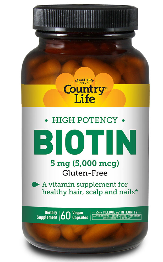 Country Life высокоэффективный биотин без глютена -- 5 мг -- 60 вегетарианских капсул Country Life