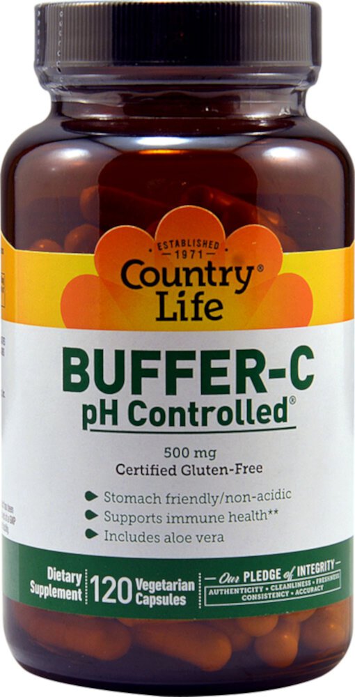 Buffer-C, Контролируемый pH - 500 мг - 120 Вегетарианских Капсул - Country Life Country Life