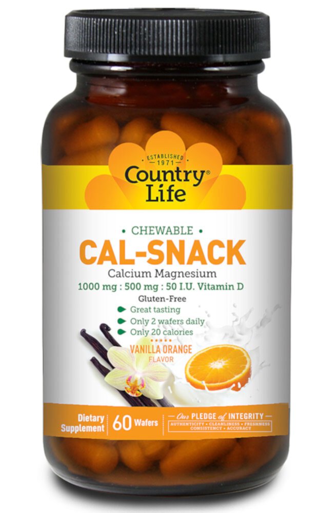 Cal-Snack Chewable Calcium Magnesium Vanilla Orange -- 60 Wafers Country Life