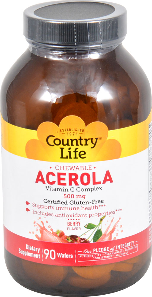 Жевательный комплекс Ацеролы с Витамином С - 500 мг - 90 вафель - Country Life Country Life