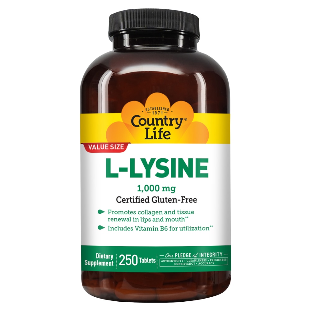 L-LYSINE -- 1000 mg - 250 Tablets (Таблетки) Country Life