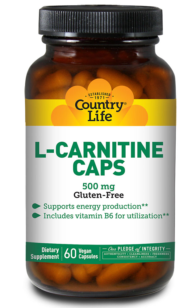 L-Carnitine Caps -- 500 mg - 60 Vegetarian Capsules (Вегетарианские капсулы) Country Life