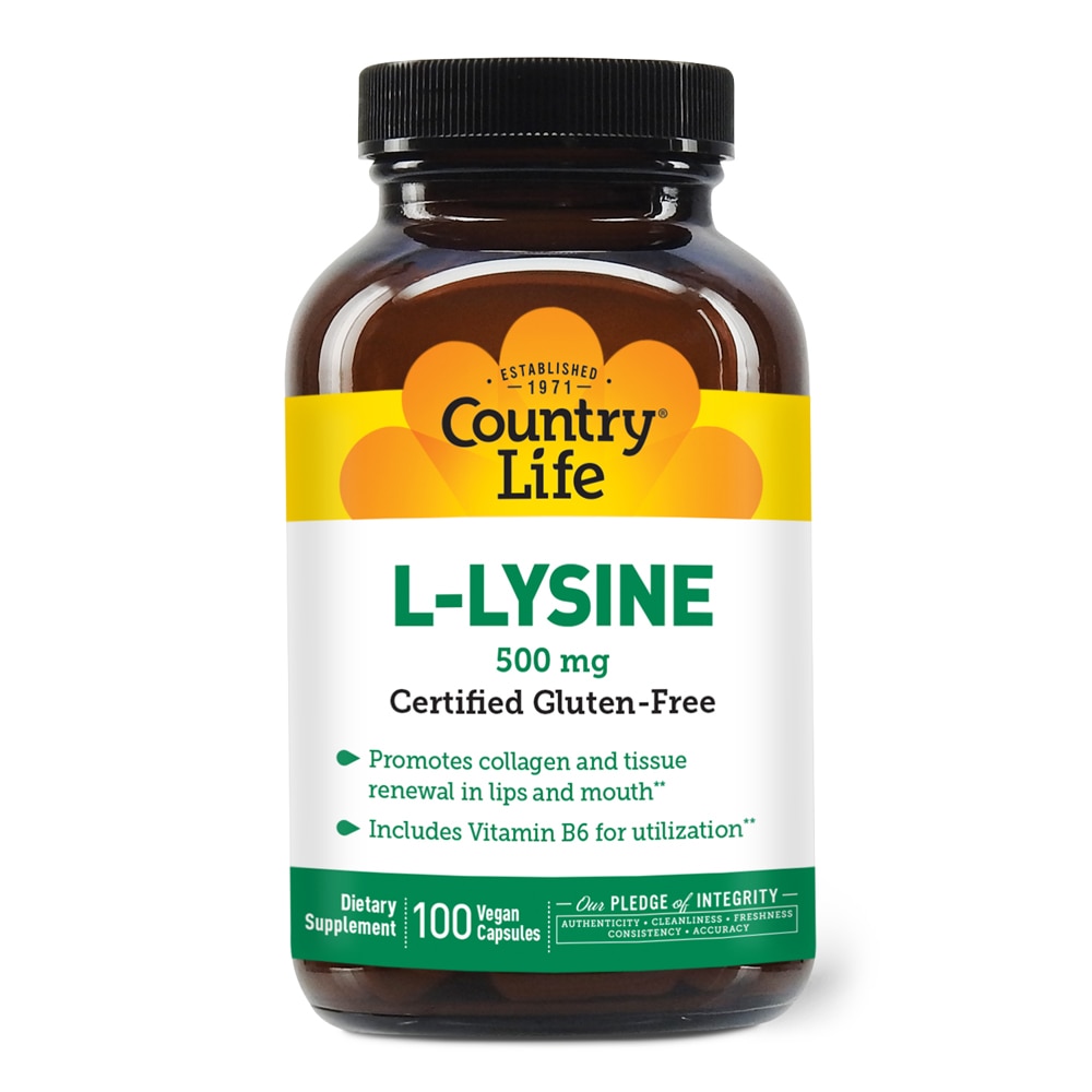 L-Lysine Gluten Free -- 500 mg - 100 Vegetarian Capsules (Вегетарианские капсулы) Country Life