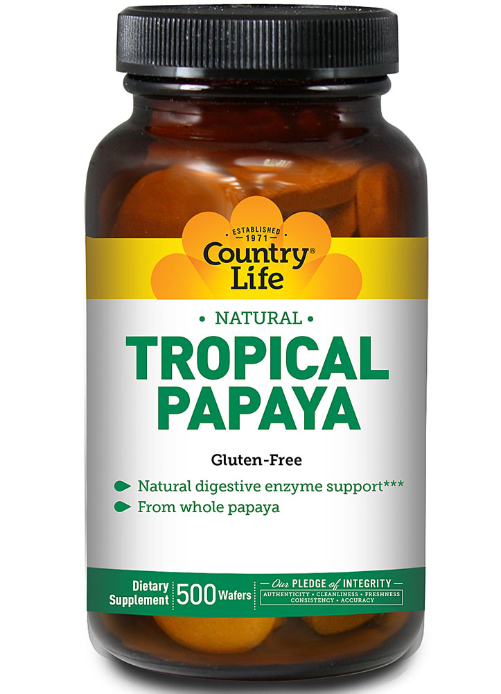 Тропическая папайя без глютена - 500 жевательных таблеток - Country Life Country Life