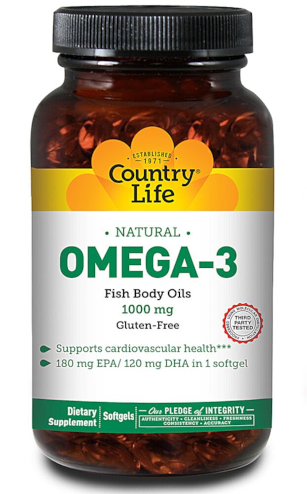 Omega-3 - 1000 мг - 100 мягких капсул - Country Life Country Life