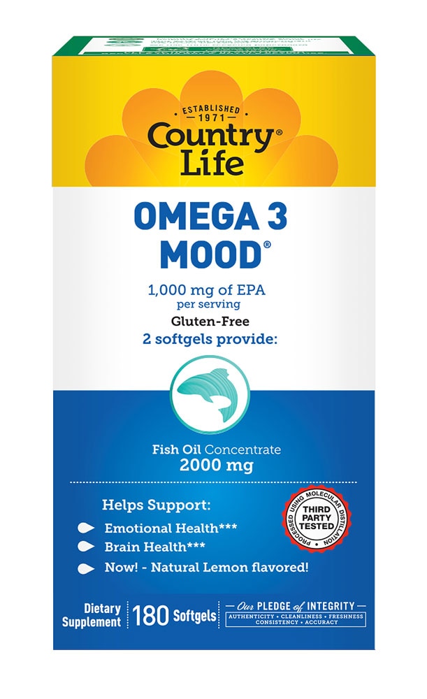 Omega 3 Mood™ - 1000 мг ЭПК на порцию - 180 мягких капсул - Country Life Country Life