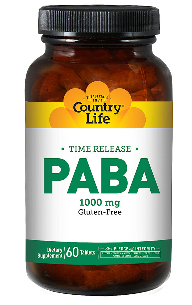 PABA с Продленным Высвобождением - 1000 мг - 60 таблеток - Country Life Country Life