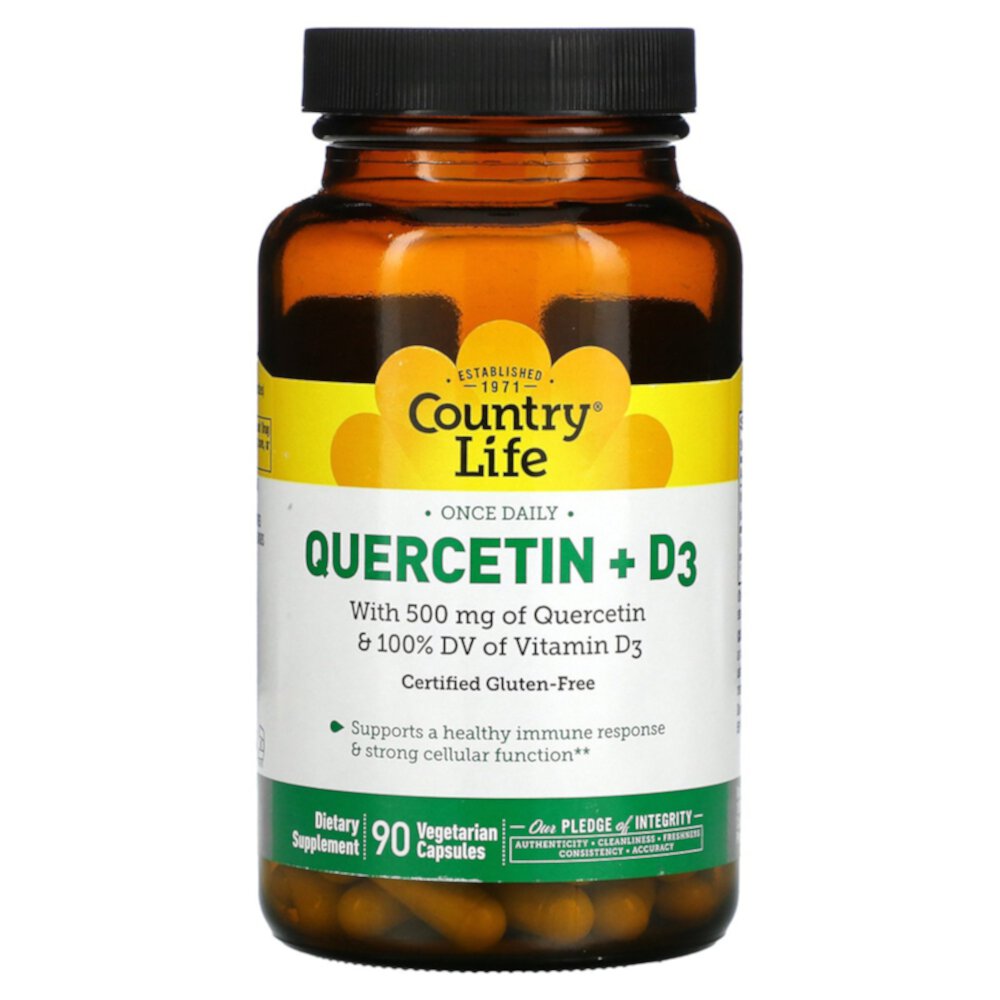 Country Life Quercetin + D3 — 500 мг — 60 вегетарианских капсул Country Life