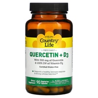 Quercetin + D3 -- 500 mg - 60 Vegetarian Capsules (Вегетарианские капсулы) Country Life