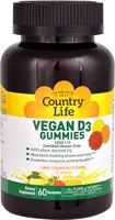 Vegan D3 Gummies (Жевательные конфеты) Lemon Strawberry & Orange -- 1000 IU - 60 Gummies Country Life