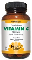 Vitamin C with Rose Hips -- 1000 mg - 90 Tablets (Таблетки) Country Life