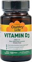 Vitamin D3 -- 1000 IU - 100 Softgels (Мягкие капсулы) Country Life