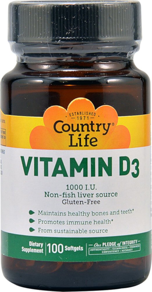 Vitamin D3 -- 1000 IU - 100 Softgels (Мягкие капсулы) Country Life