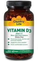 Country Life Витамин D3 – 5000 МЕ – 60 мягких таблеток Country Life