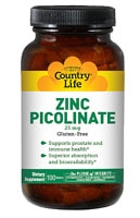 Цинк Пиколинат - 25 мг - 100 таблеток - Country Life Country Life