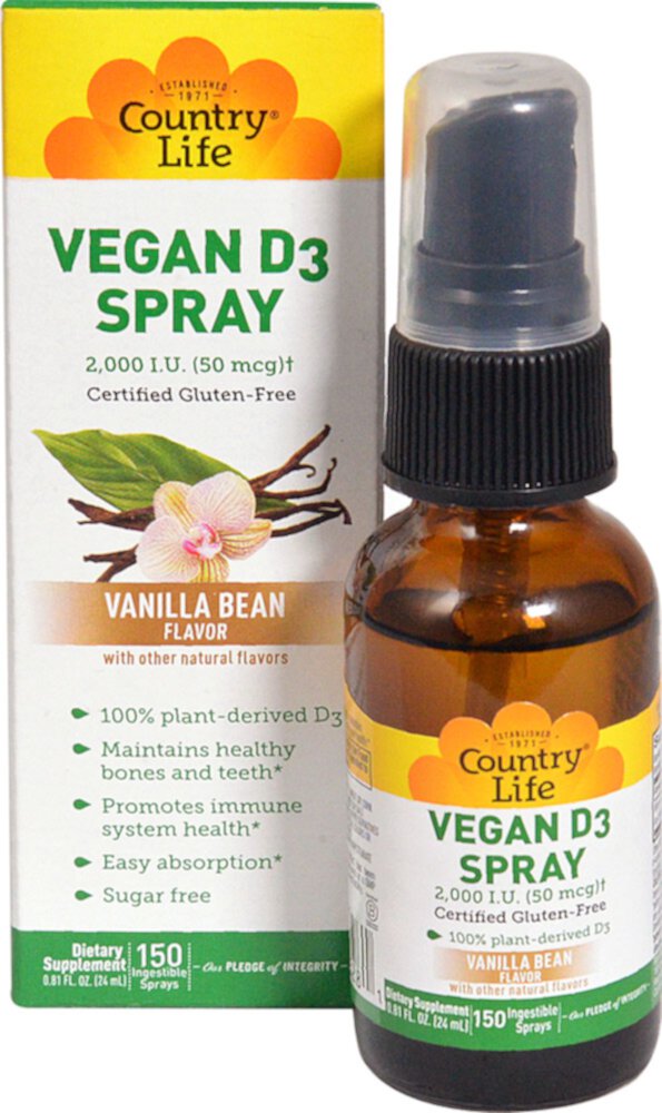 Vitamin D3 Spray (Спрей) Vanilla Bean -- 150 Sprays Country Life