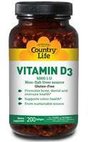 Витамин D3 - 5000 МЕ - 200 мягких капсул - Country Life Country Life