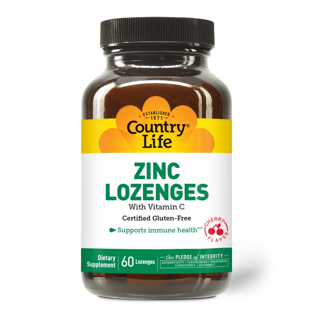 Zinc Lozenges (Пастилки) with Vitamin C Cherry -- 60 Lozenges Country Life