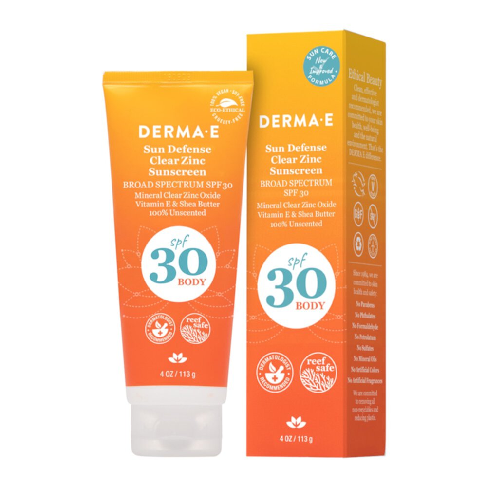 Derma E Sun Defense Clear Zinc Sunscreen SPF 30 Body - 4 жидких унции Derma E