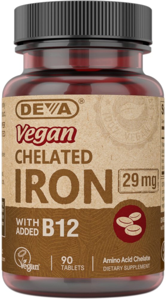 Веганский хелатный железо с В12 - 29 мг - 90 таблеток - Deva Deva