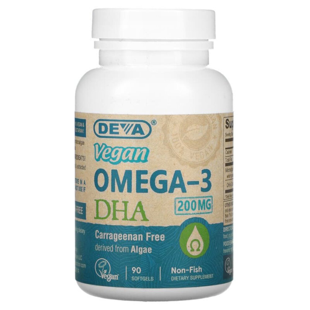 Vegan Omega-3 DHA -- 200 mg - 90 Softgels (Мягкие капсулы) Deva