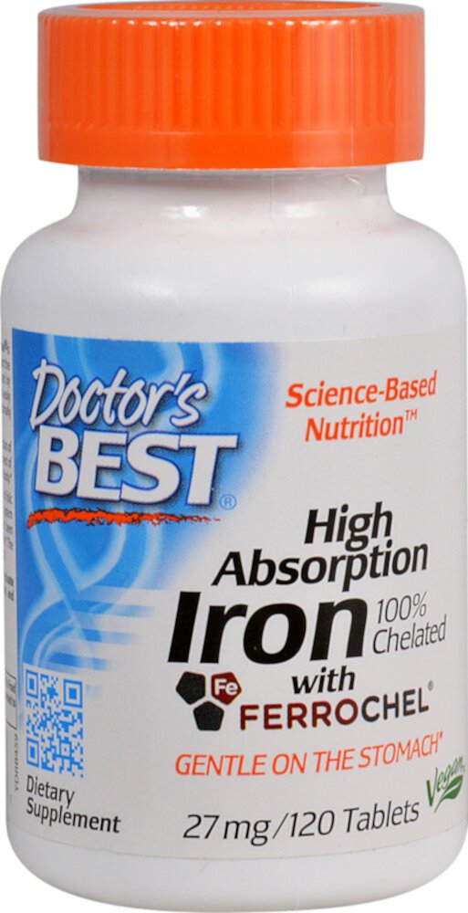 Железо с высокой усвояемостью с Ferrochel® - 27 мг - 120 таблеток - Doctor's Best Doctor's Best