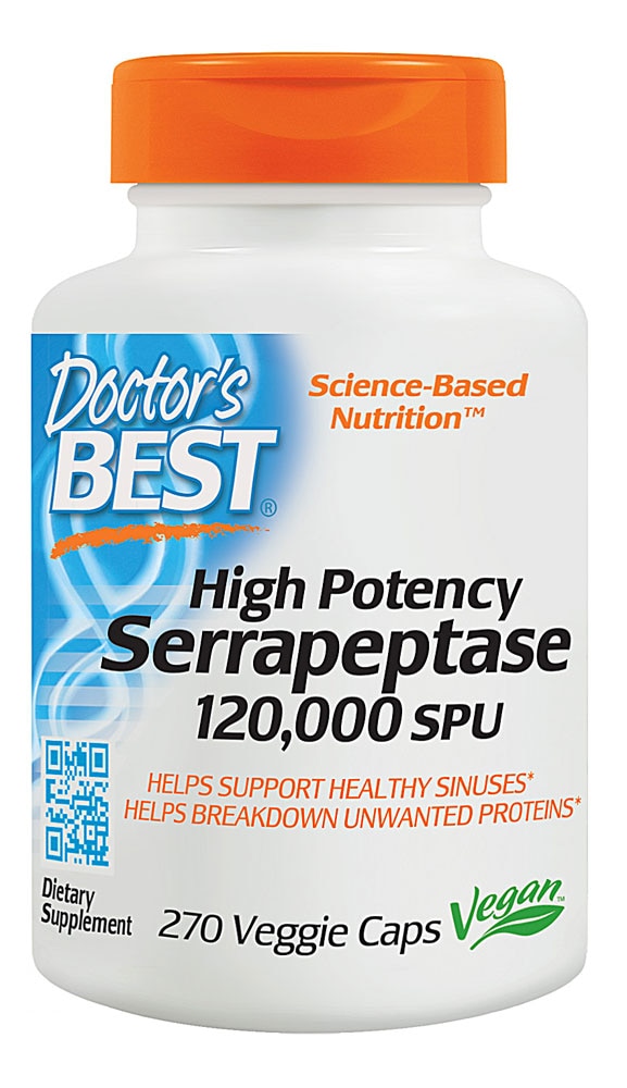 Высокоэффективная серрапептаза Doctor's Best -- 120000 SPU - 270 растительных капсул Doctor's Best