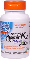 Doctor's Best Natural Vitamin K2 Mena Q7® plus D3 -- 180 мкг -- 60 растительных капсул Doctor's Best