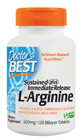 L-Аргинин, Продленного и Немедленного Высвобождения - 500 мг - 120 таблеток - Doctor's Best Doctor's Best