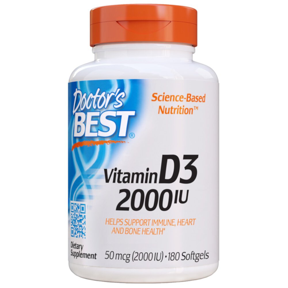 Витамин D3 - 2000МЕ - 180 мягких капсул - Doctor's Best Doctor's Best