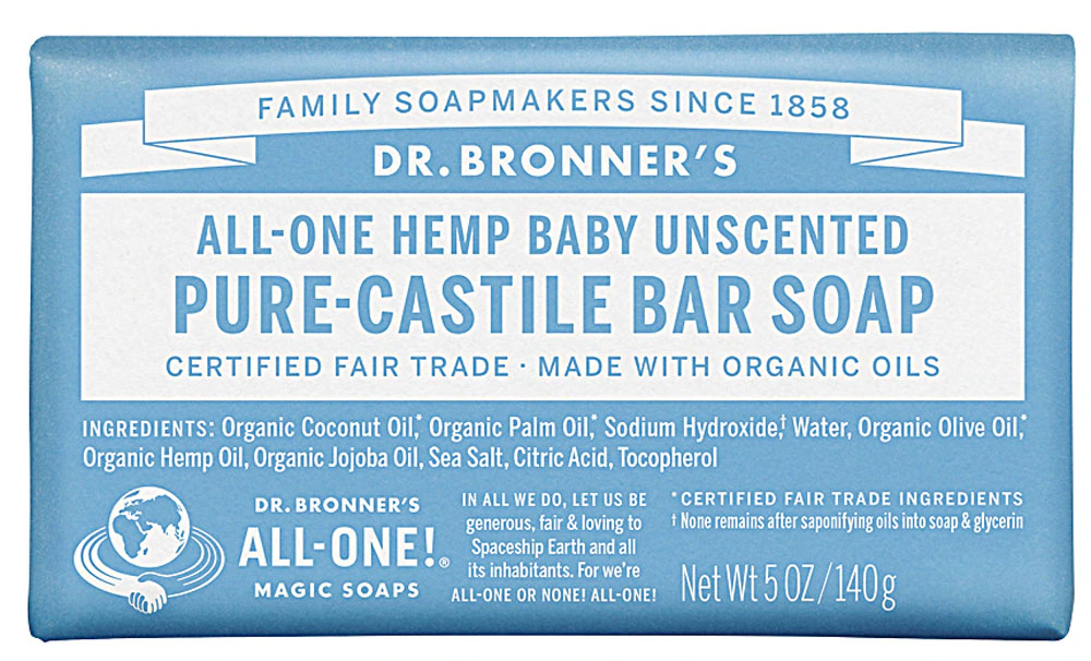 Мыло для мытья детской посуды Dr. Bronner's All-One Pure-Castile Bar Soap Hemp Baby Unscented - 5 oz Dr. Bronner's