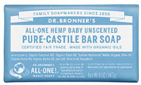 Мыло для мытья детской посуды Dr. Bronner's All-One Pure-Castile Bar Soap Hemp Baby Unscented - 5 oz Dr. Bronner's