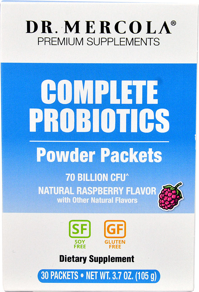 Пакеты с порошком пробиотиков Dr. Mercola, натуральная малина, 70 миллиардов КОЕ, 30 пакетиков Dr. Mercola