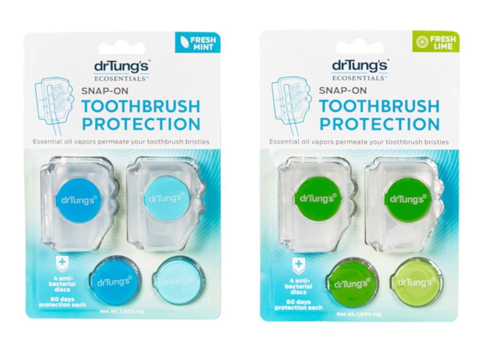 Защитная зубная щетка Snap-On, ассорти из свежей мяты или свежего лайма — 1 упаковка Dr Tung's
