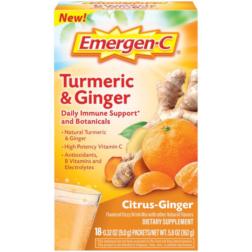 Куркума и Имбирь для Поддержки Иммунитета - 18 пакетиков - Emergen-C Emergen-C