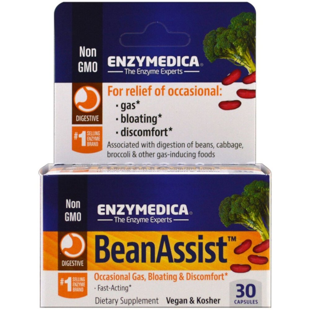 BeanAssist™ - Газы, Вздутие и Дискомфорт - 30 капсул - Enzymedica Enzymedica