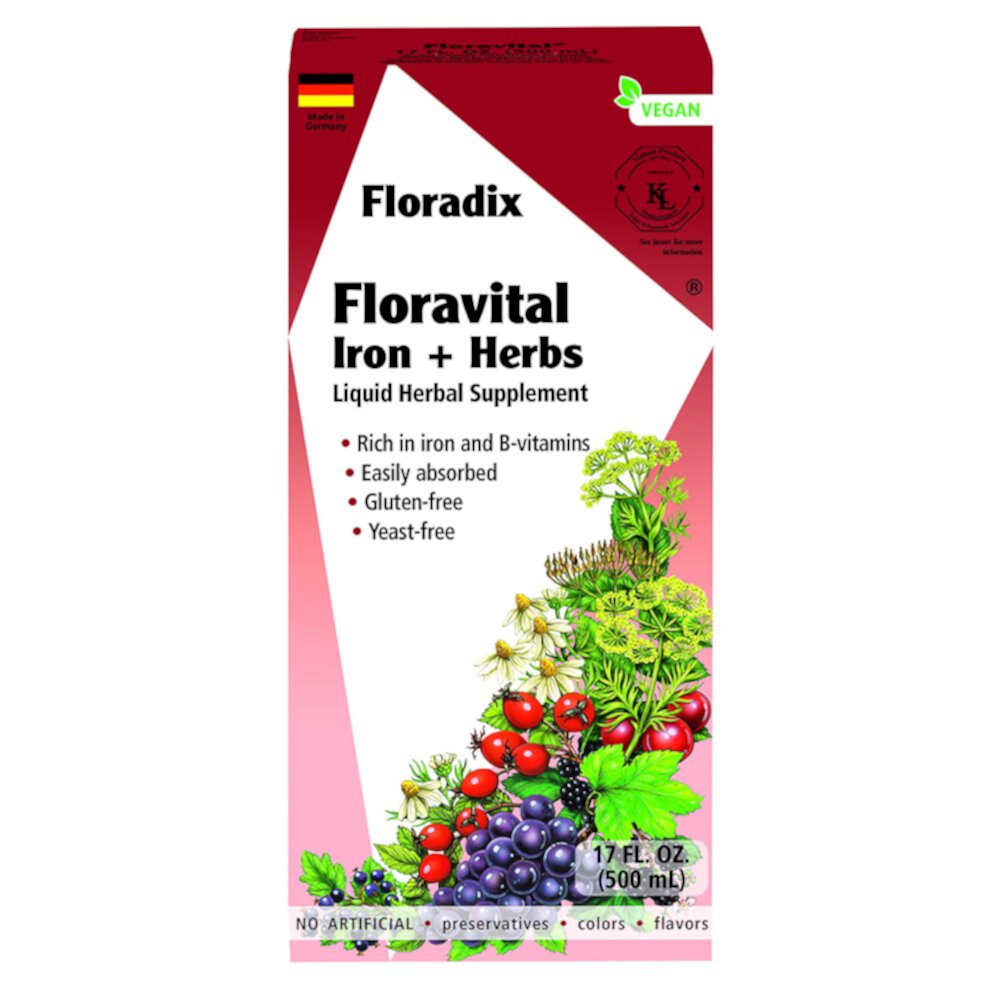 Floradix Floravital® Iron & Herbs без дрожжей -- 17 жидких унций Floradix