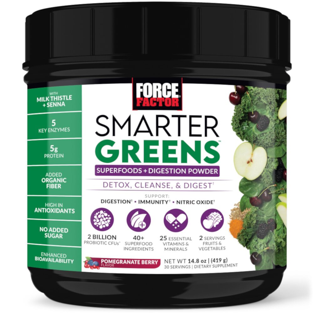 Smarter Greens Superfoods + Digestion Powder (Порошок) Pomegranate Berry -- 14.8 oz (Унции) Force Factor