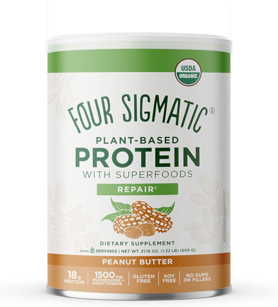 Organic Plant-Based Protein with Superfoods Peanut Butter -- 21.16 oz (Унции) Four Sigmatic