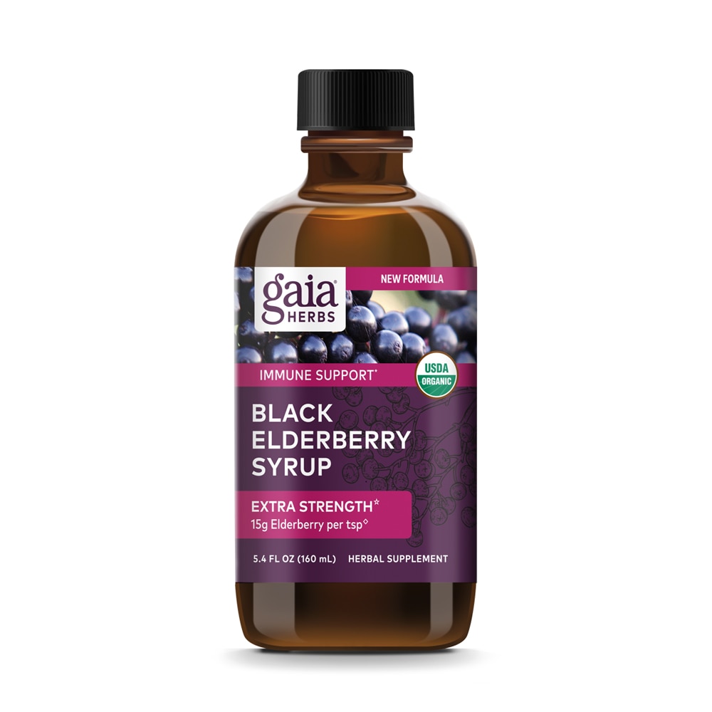 Organic Black Elderberry Syrup -- 5.4 fl oz (Жидкие унции) Gaia Herbs