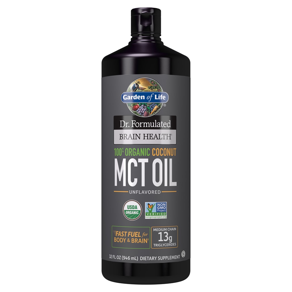 Dr. Formulated Brain Health 100% Organic Coconut MCT Oil Unflavored (Без вкуса) -- 32 fl oz (Жидкие унции) Garden of Life